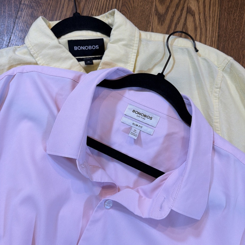 Lot of 2 Bonobos Men XL Slim Fit & Tailored Fit Button Down Shirts Pink Yellow